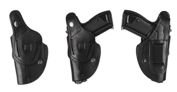 Black leather holster for a pistol isolated on white background